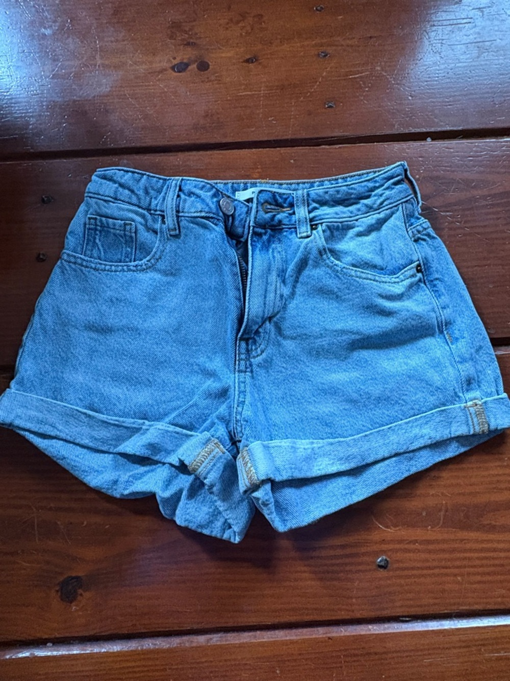 PacSun Light Blue High-Rise Rolled Hem Denim Shorts